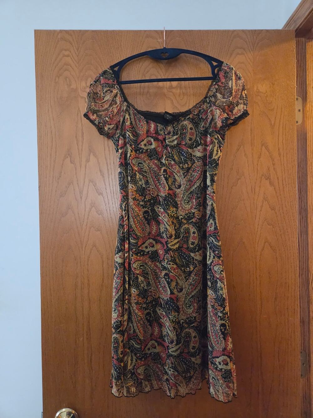 Y2K Xhilaration Fall Paisley Mesh Bella Twilight Mini Dress Vintage Stretch M